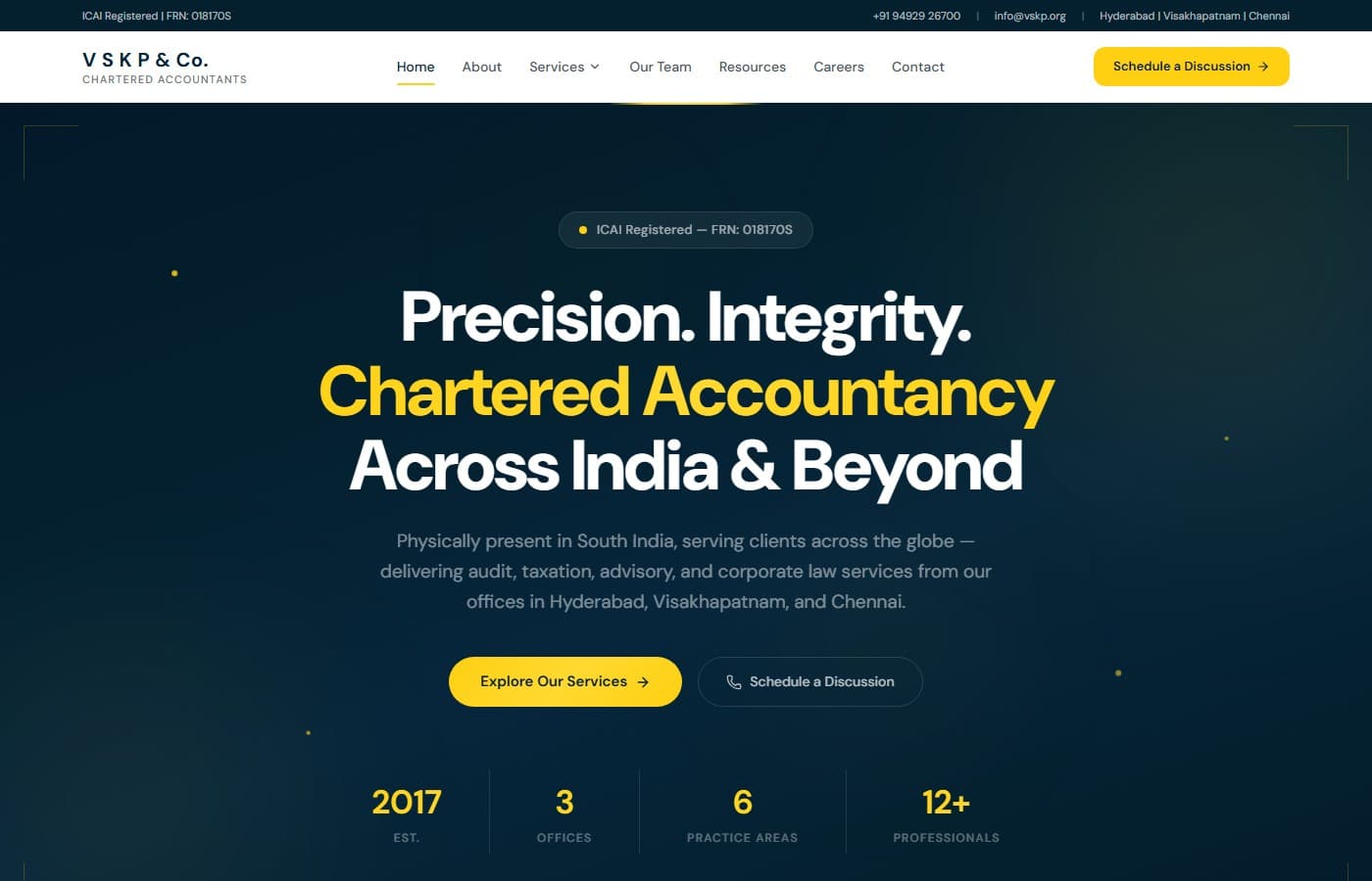 V S K P & Co. homepage — Precision. Integrity. Chartered Accountancy Across India & Beyond