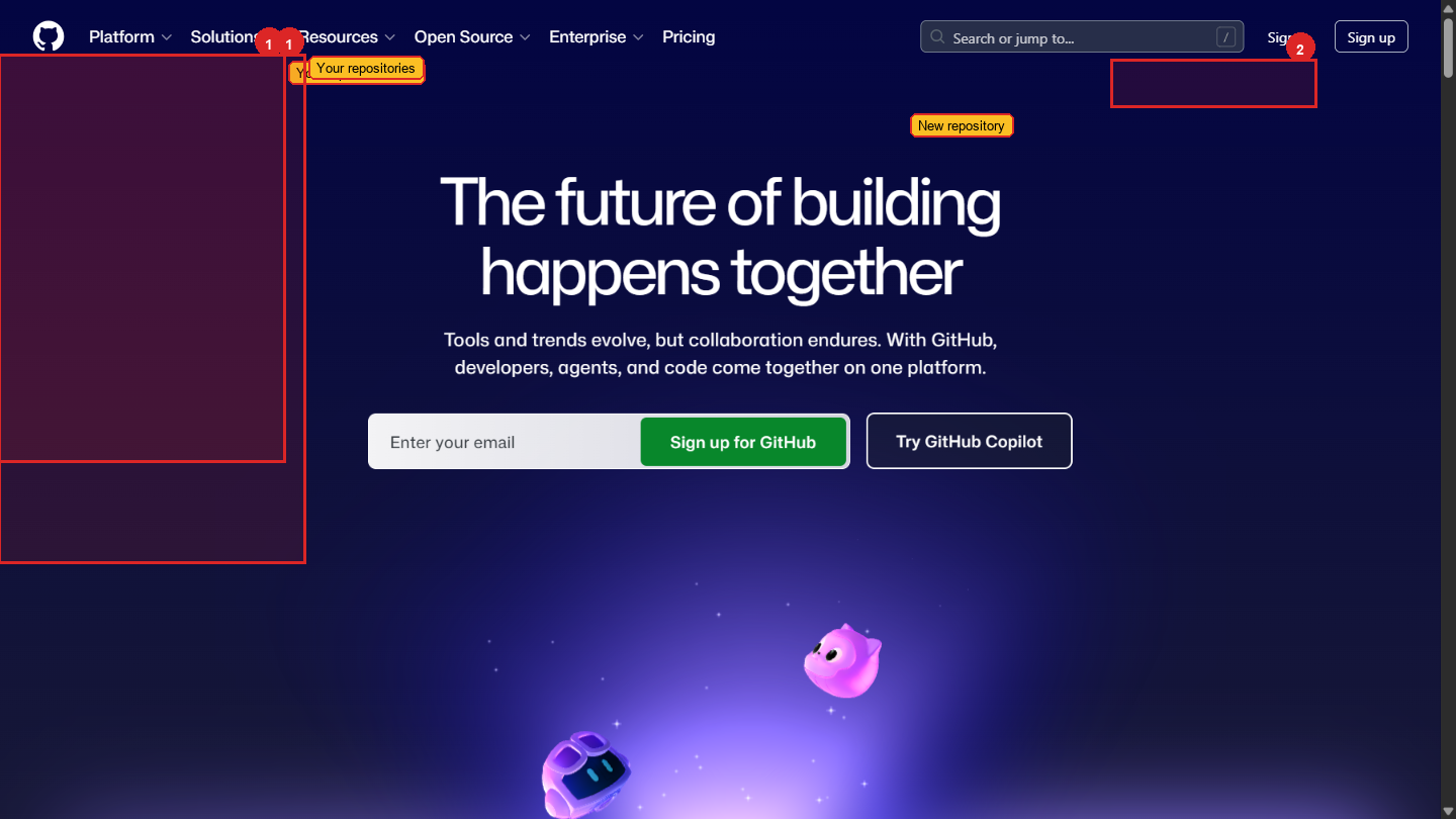 GitHub dashboard after first sign-in