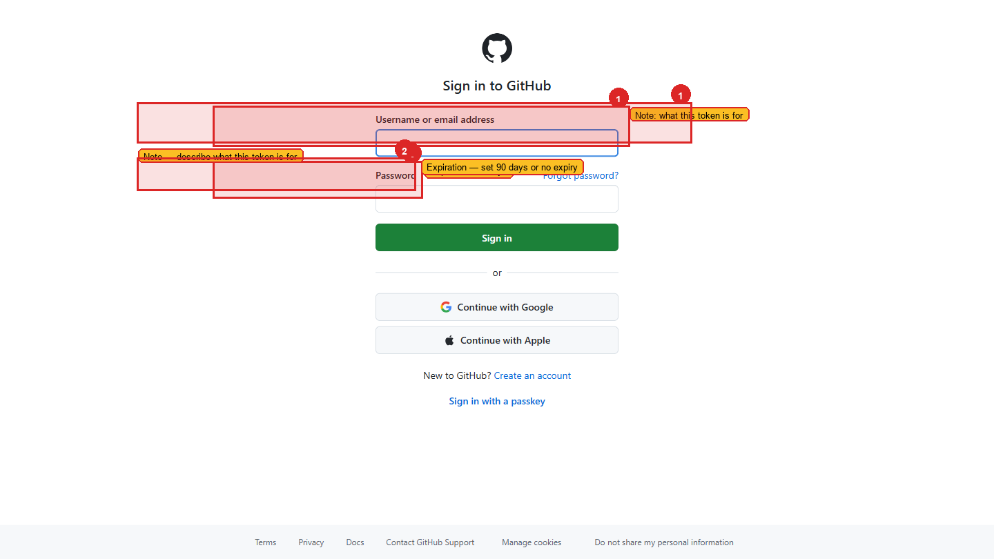 New token form with name and expiration fields highlighted