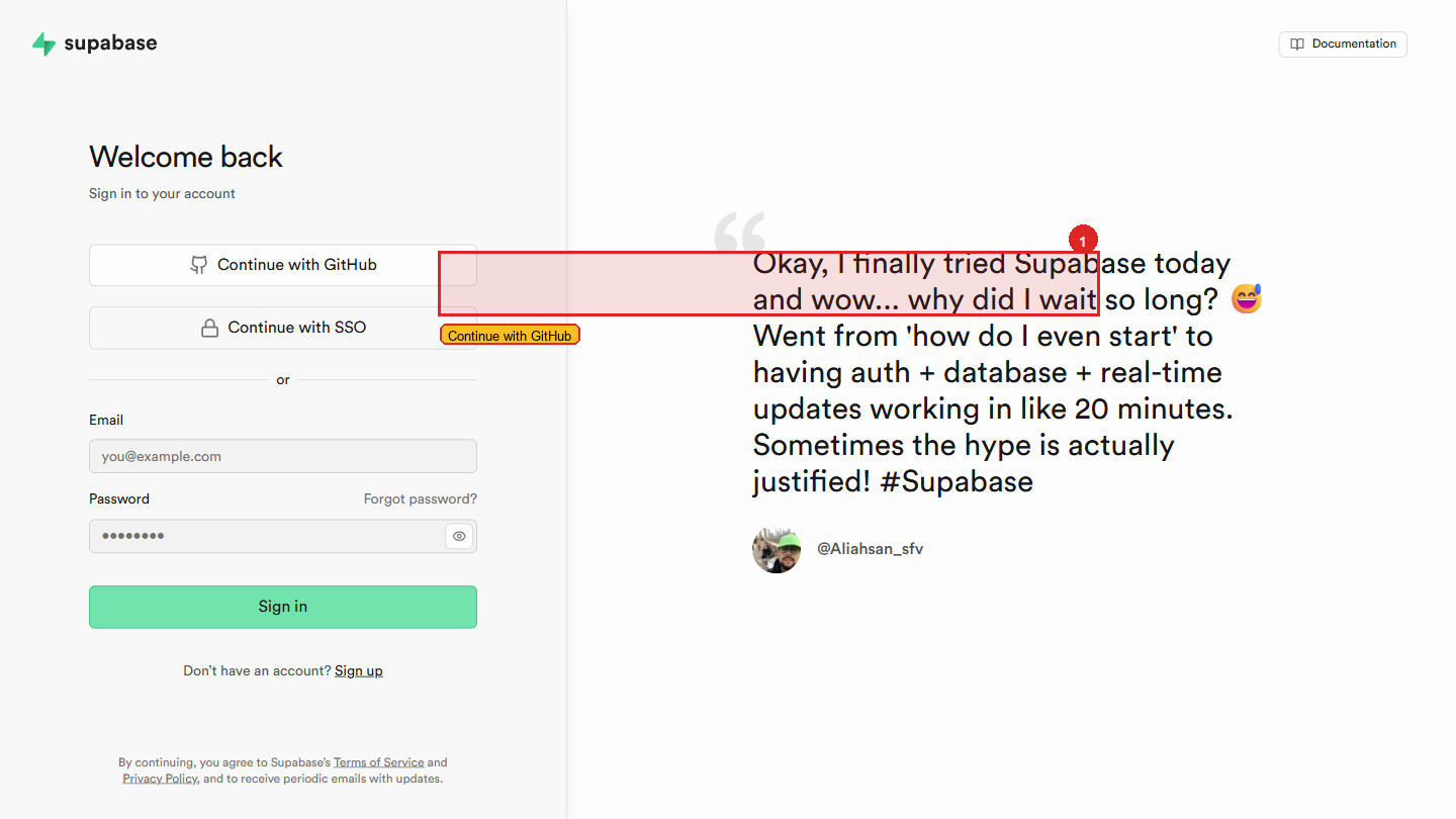 Supabase sign-in page
