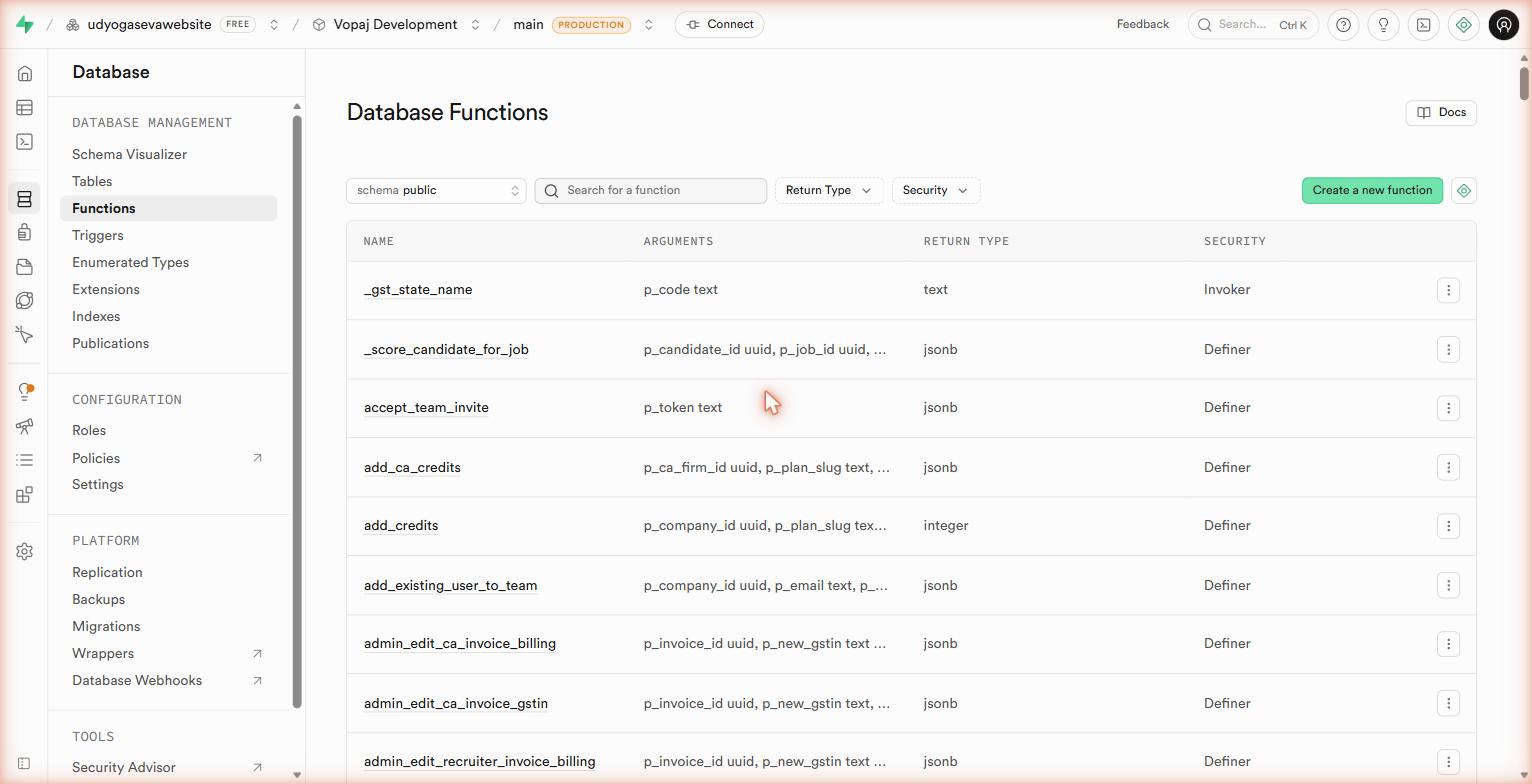 Database → Functions