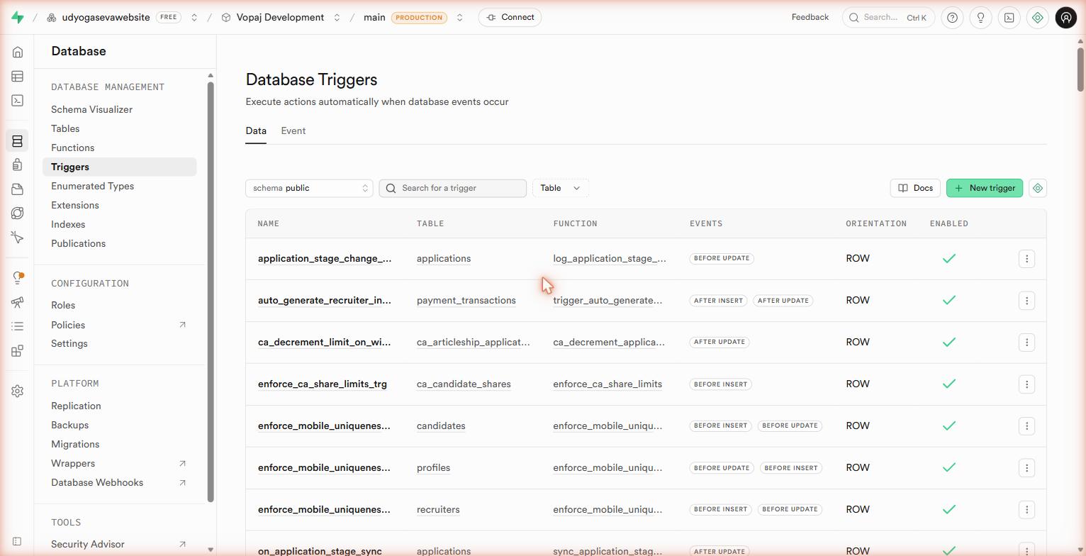 Database → Triggers
