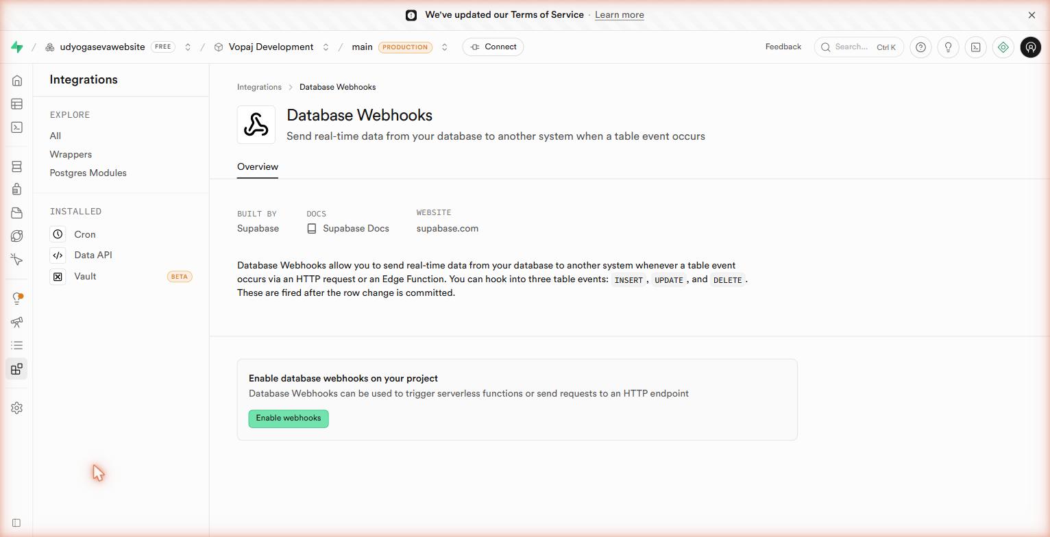 Database → Webhooks