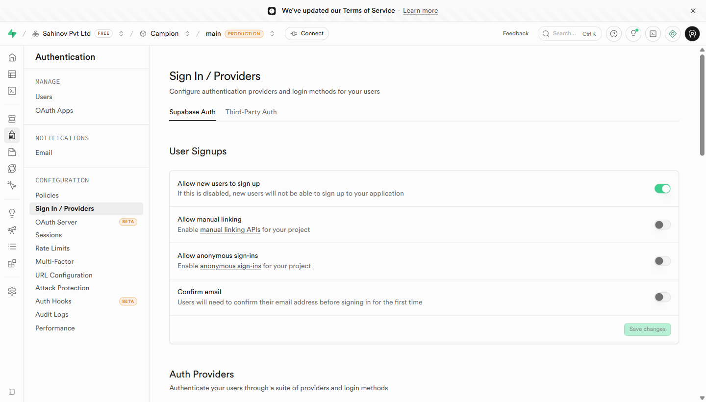 Auth → Providers
