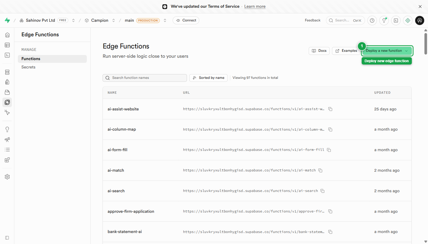 Edge Functions list