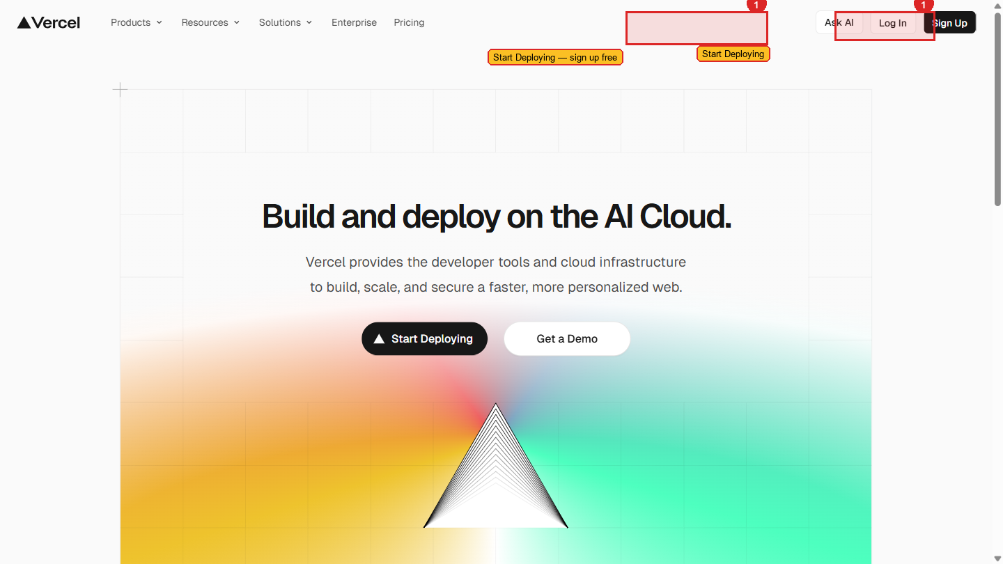 Vercel signup page