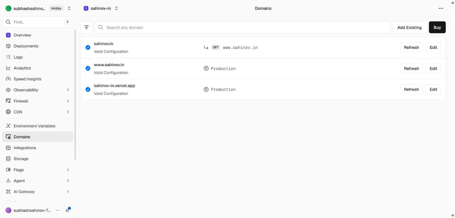 Project Settings — Domains
