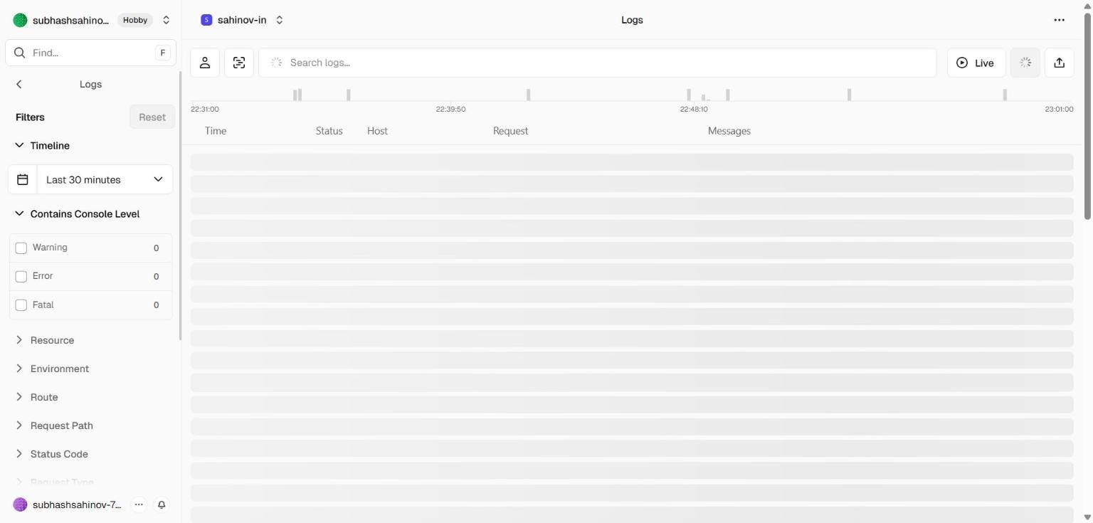 Vercel runtime logs showing function execution details