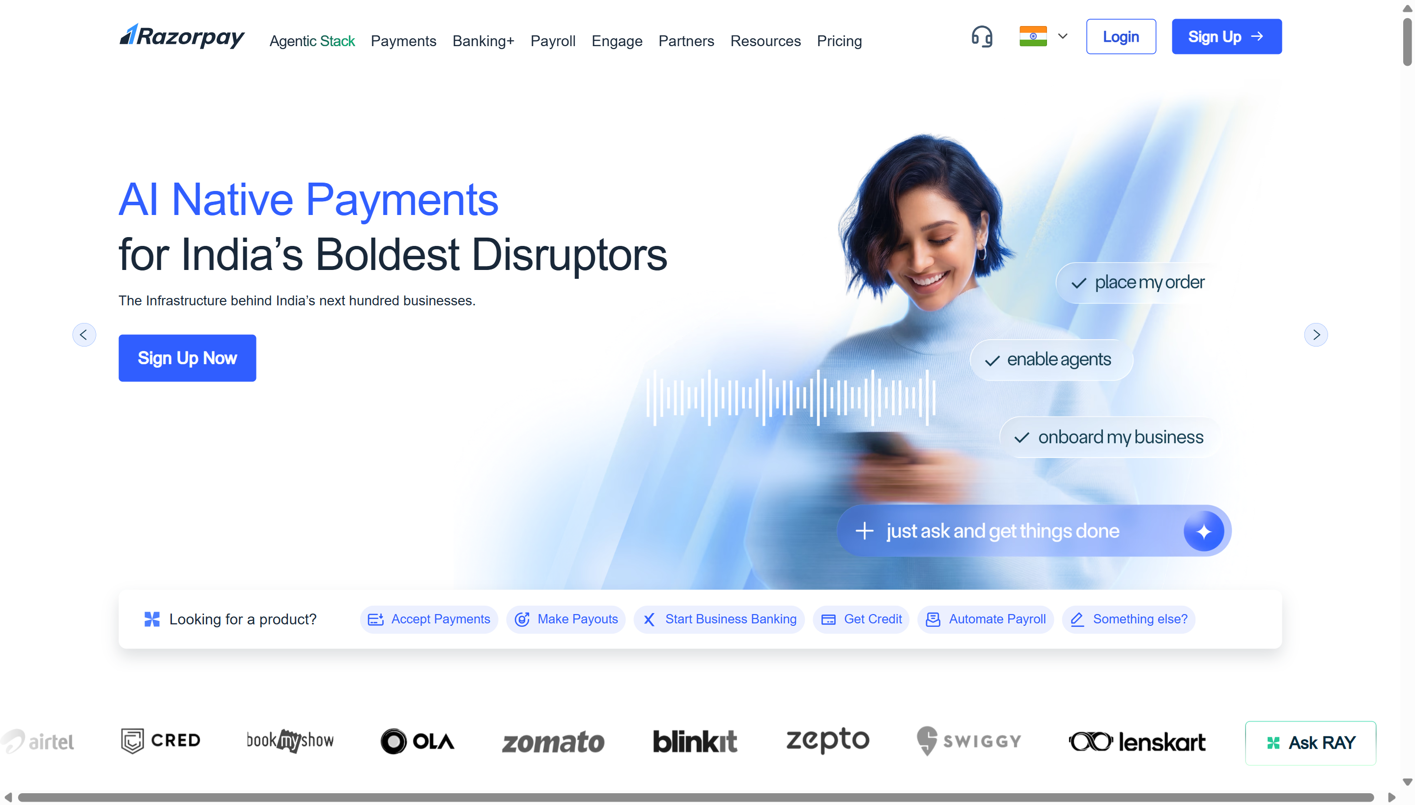 Razorpay homepage