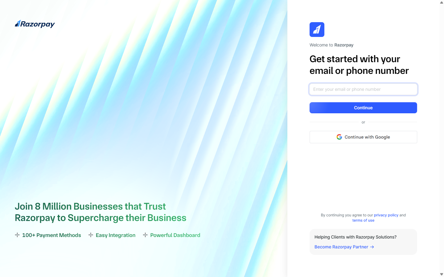 Razorpay dashboard home with revenue and transaction summary