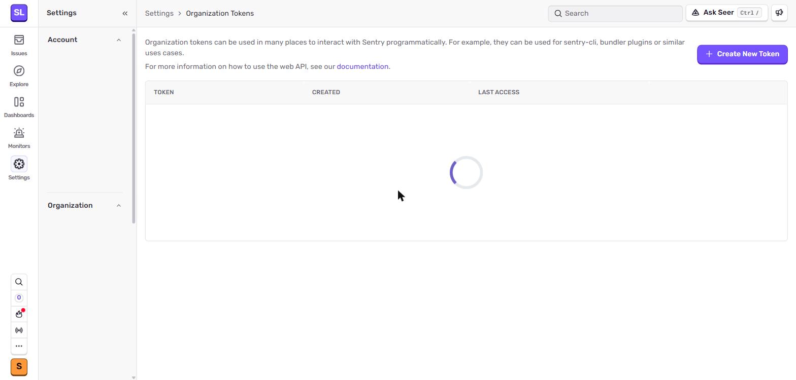 Settings → Auth Tokens (organisation level)