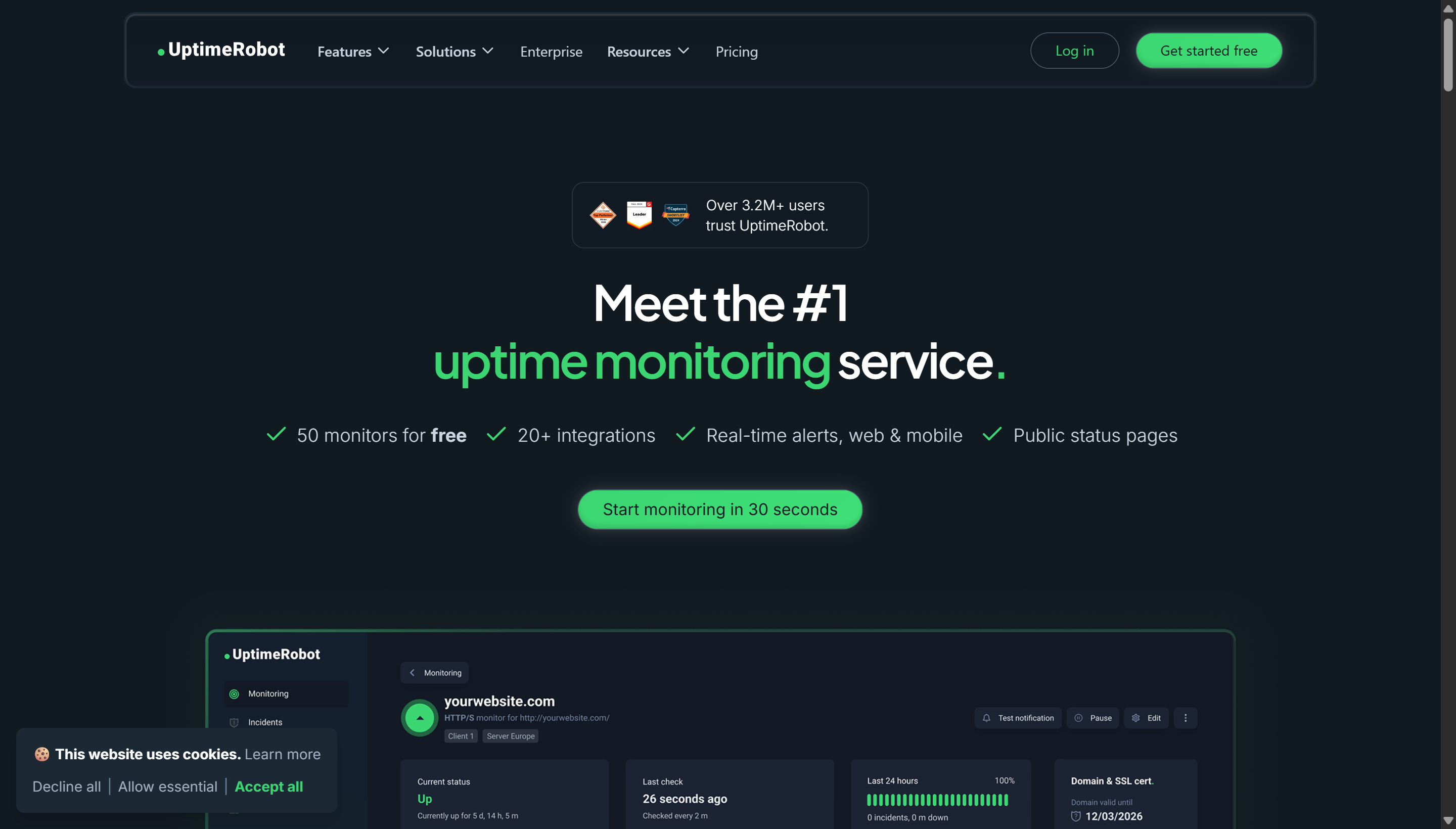 UptimeRobot homepage