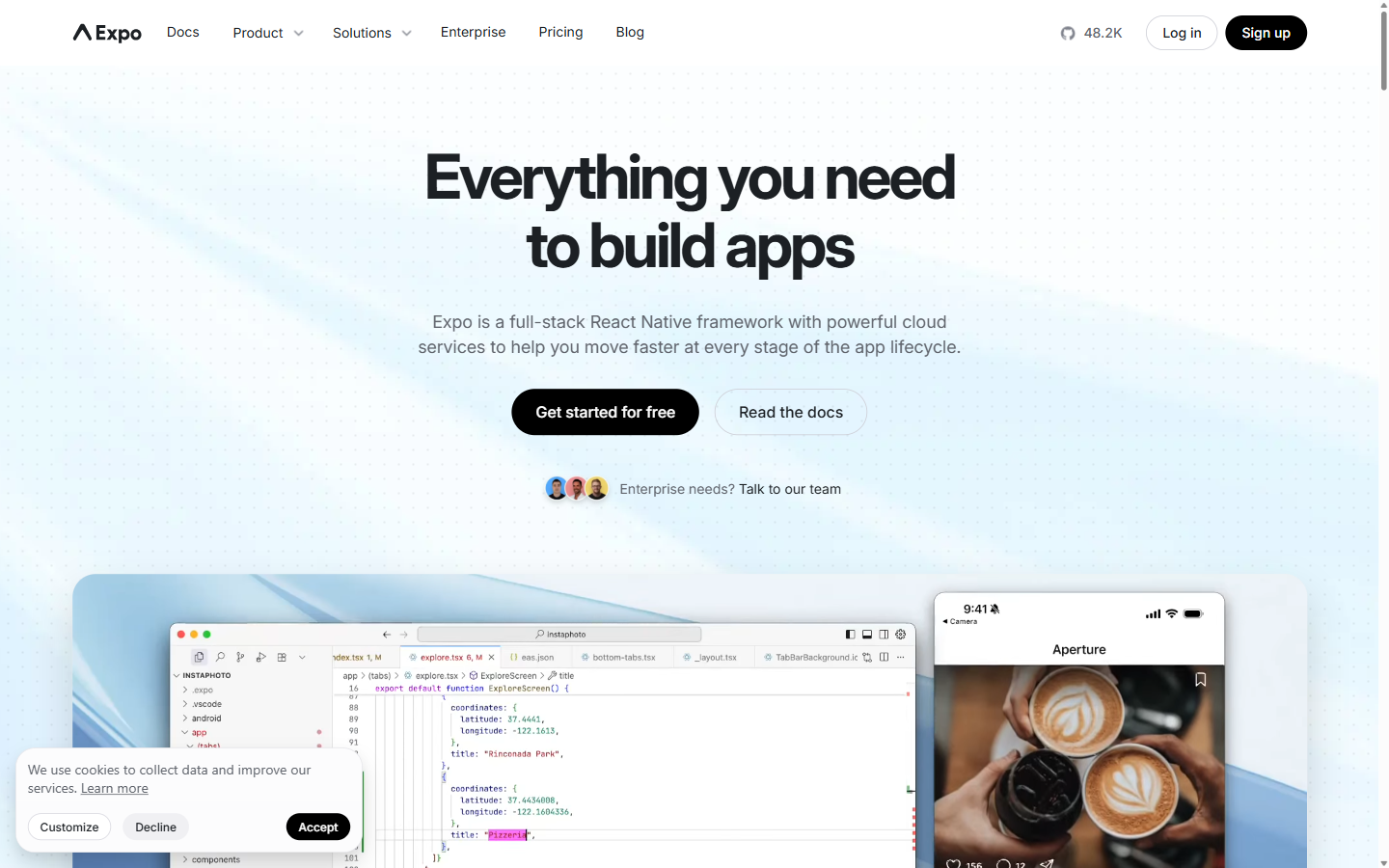 Expo account dashboard