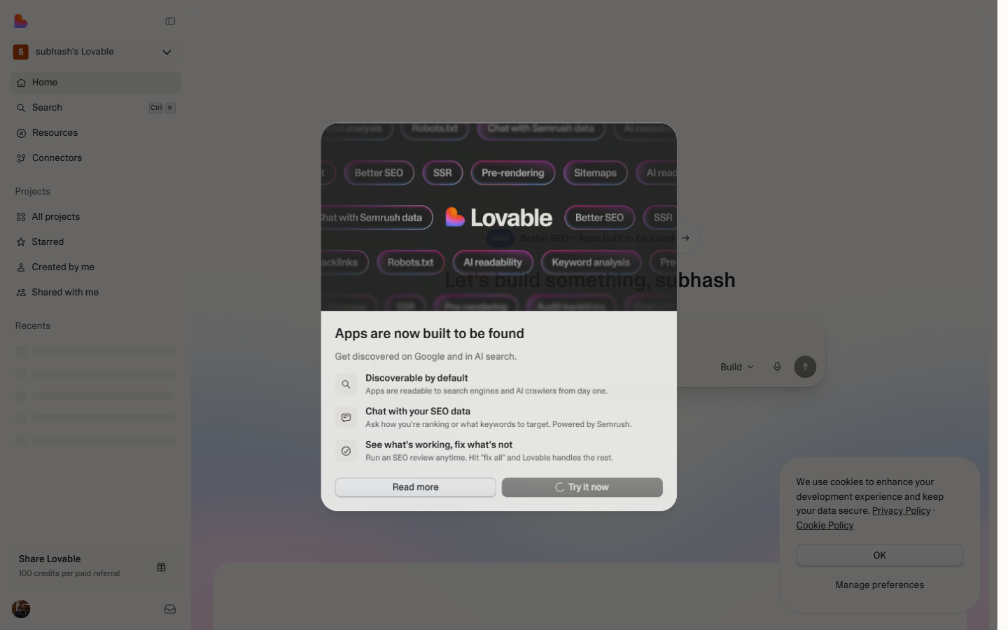 Lovable — new project prompt input